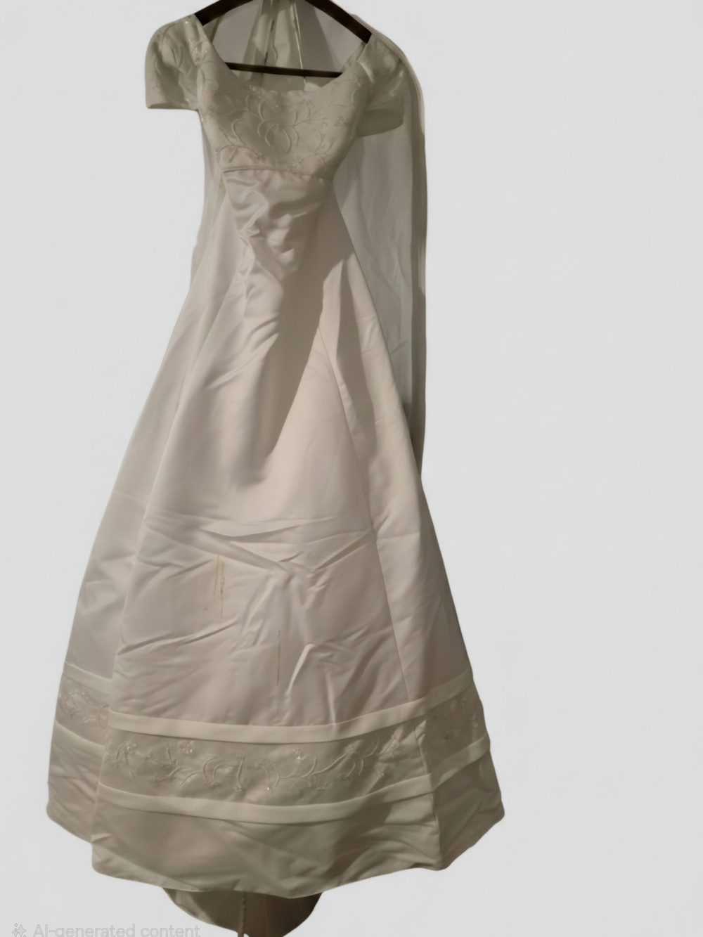 Oleg Cassini Ivory A-Line Satin Wedding Gown with Embroidered Bodice